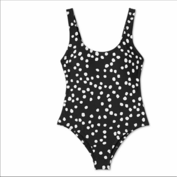 𝅺Kona Sol One Piece Polka Dot Black White Wide Strap Modest Swimsuit Small NWT - Picture 4 of 10